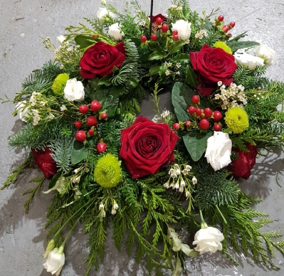 Roses & Berries Christmas Grave Wreath